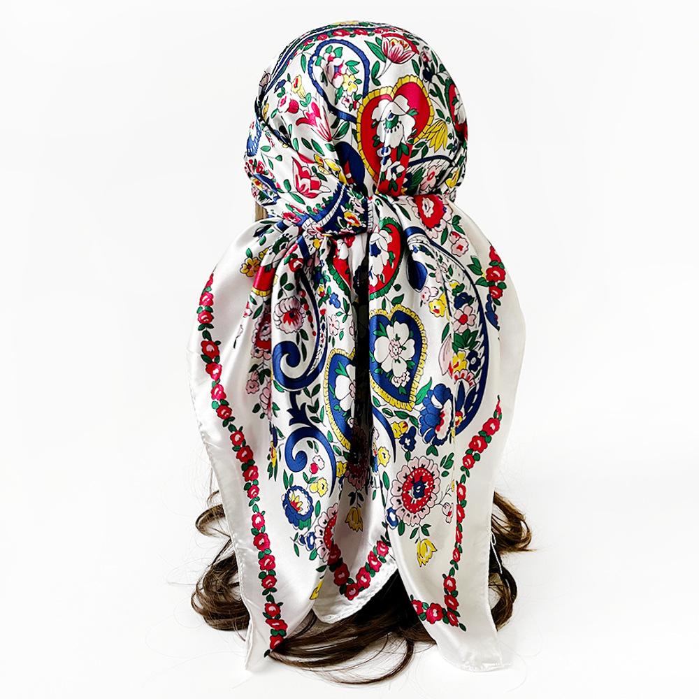 90cm Satin Square Scarf - Paisley Print, Versatile Headscarf, Bandana, or Waist Scarf