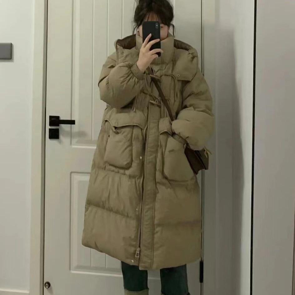 

Женское длинное хлопковое пальто с капюшоном в корейском стиле, большого размера, приталенное, зимнее с подкладкой, длиной ниже колена 2XL