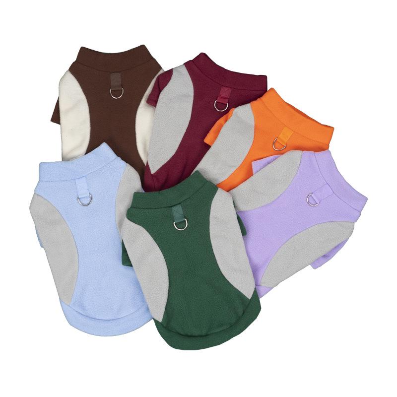 Cross-Border Pet Dog & Cat Plus Velvet Warm Color Block Pullover with Traction Hole, Two-Legged Sweatshirt for Autumn/Winter