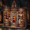 Retro Magic Bookstore DIY Wooden House Figurines Miniatures Kits With LED Lights Home Desk Decoration For Adult Handmade Gifts