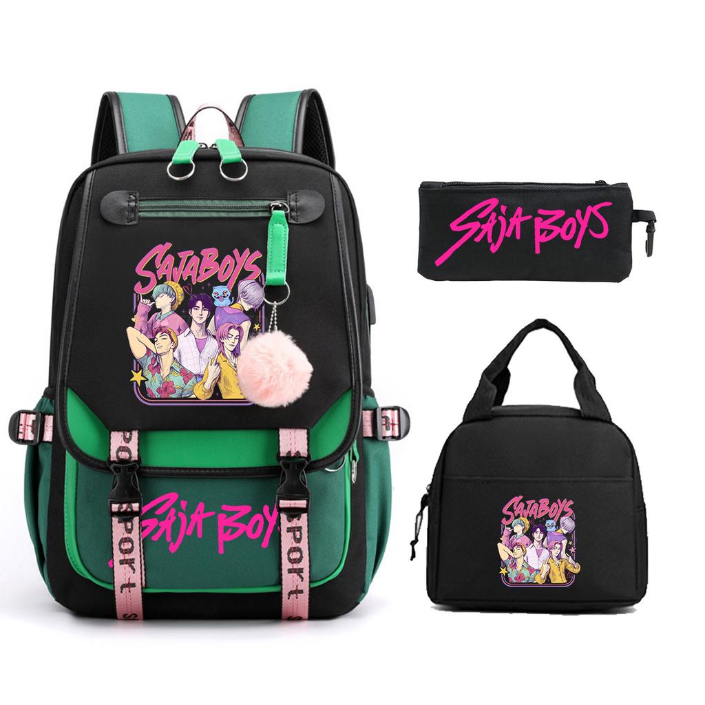 Animation Cartoon Printing Student Schoolbag Three-Piece Set Campus Trend Men And Women Versatile Casual Backpack Large Capacity