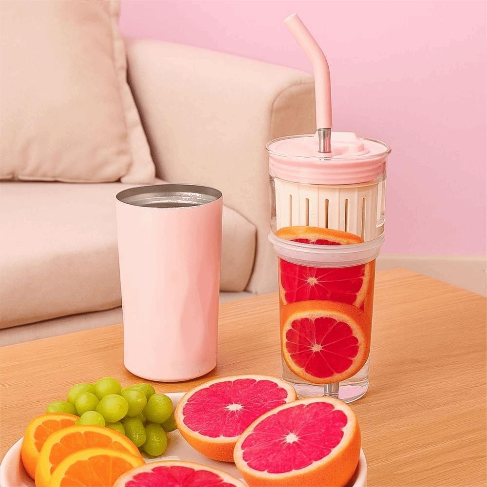 Large Capacity 2 in1 Cooling Storage Glass 650ML Vacuum Mug Portable Insulated Cup  Household