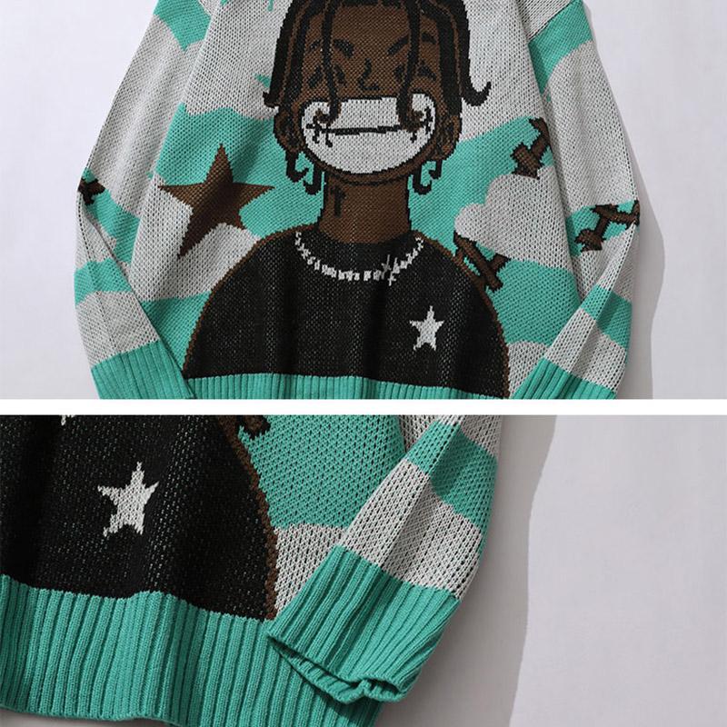 Vintage Cartoon Anime Gestrickte Pullover Männer Winter Übergroßen männer Rock Hip Hop Rap Pullover Frauen Jumper Hässliche Pullover