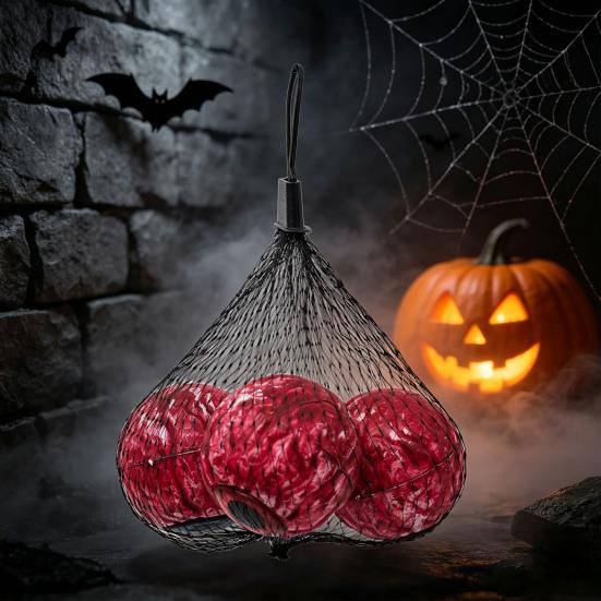 Spooky Scene Setter Props Halloween Hanging Eyeballs Decoration, 4 Pcs Scary Realistic Fake Blood Eyes in Gory Table Decorations Net Bag for