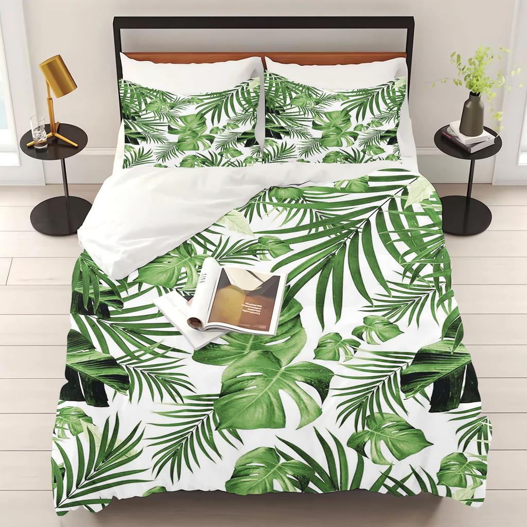 Cartoon Palm Leaf Duvet Cover Bedding Set Cute for Kids Teens Girls Bedroom Decoration Duvet Cover Easter Gift Friends