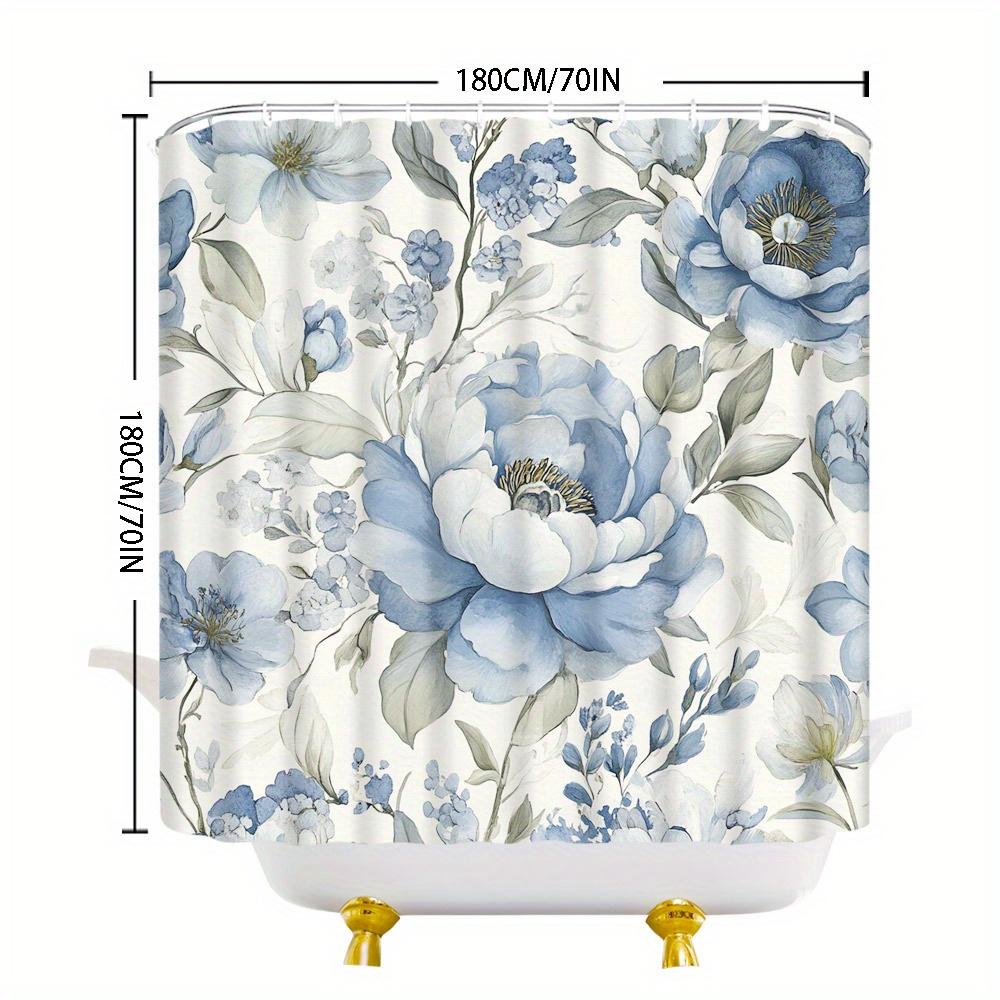 Tranquil Blue Flower Shower Curtain - Elegant Watercolor Flower Wall Hanging Living Room, Bedroom Decoration - Tranquil