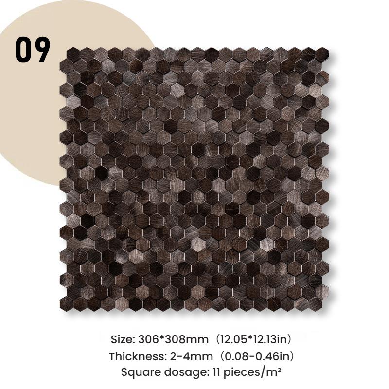 3D Mosaik Metall Aluminium Sechseck Paneel Wandaufkleber Selbstklebend Abstrakt Wasserdicht Küche Badezimmer Wanddekor Fliesen