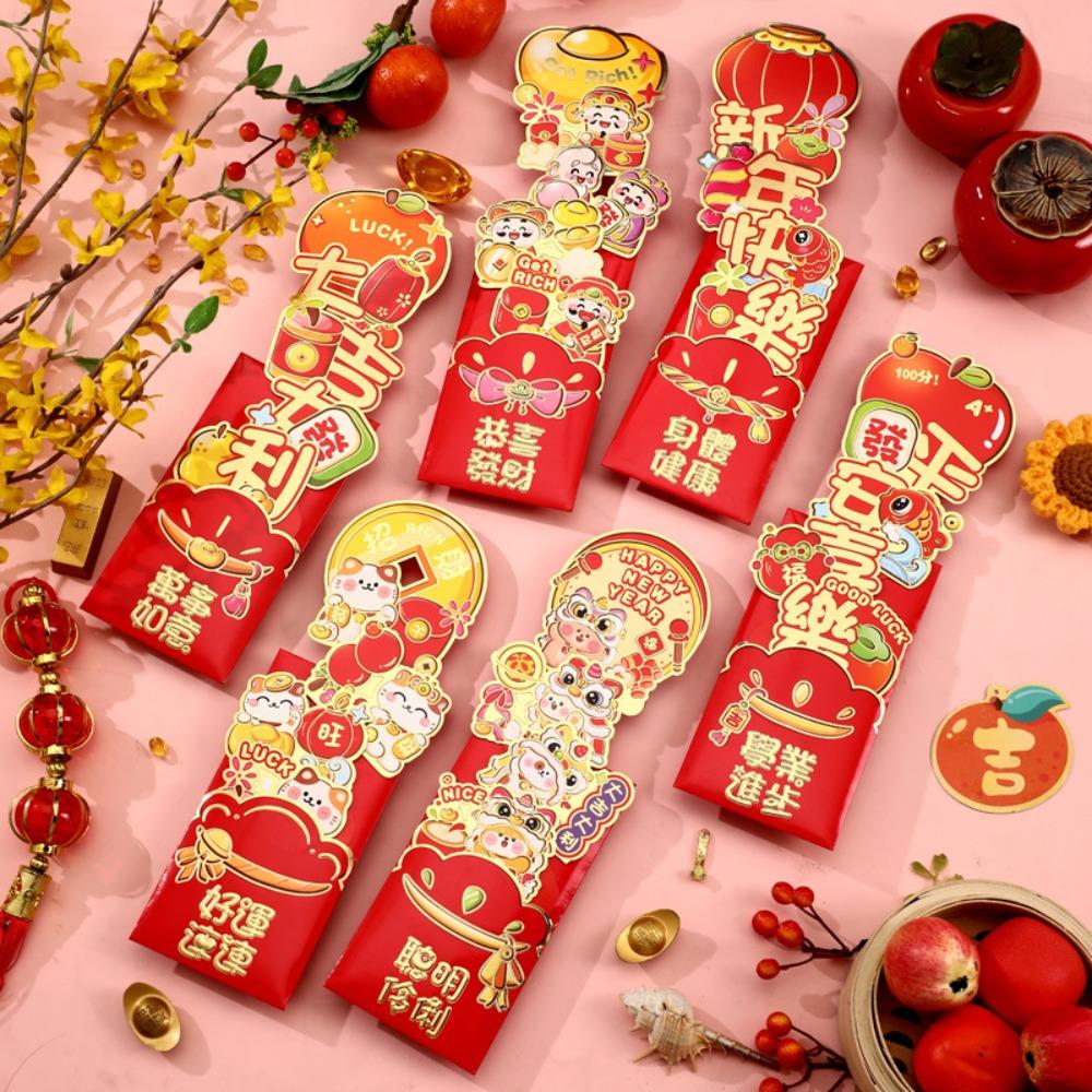6pcs 3D New Year Stretch Red Envelopes Traditional Money Packet Creative Lucky Red Pocket  Bonus