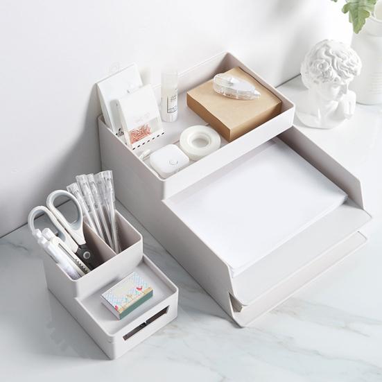 Office Storage Box Anti-crack High Capacity Pure Color Superimposed Solid Stackable Save Space Rectangle Stationery Desk Cabinet Home Supplies