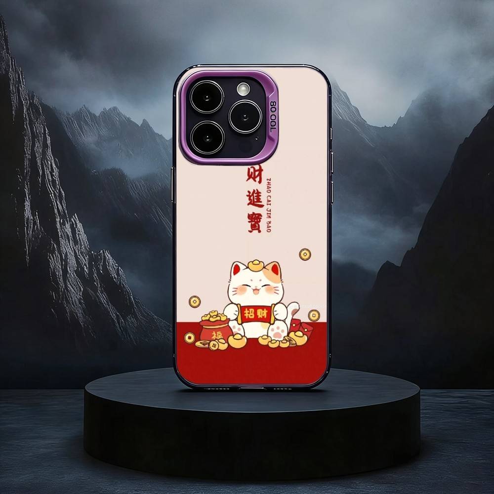 C-Cartoon Lucky Cat Phone Case For iPhone17,16,15,14,13,12,11 Plus,Pro Max Black Candy silver phone case iPhone14Plus