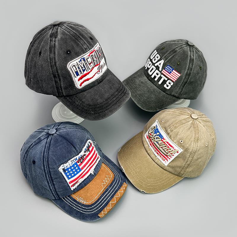 Amerikanische Flagge Stickerei Baseballkappen Gebrochen Neu Unisex Retro Atmungsaktiv Sonnenschutz Persönlich Vielseitig Mode Schirmmützen