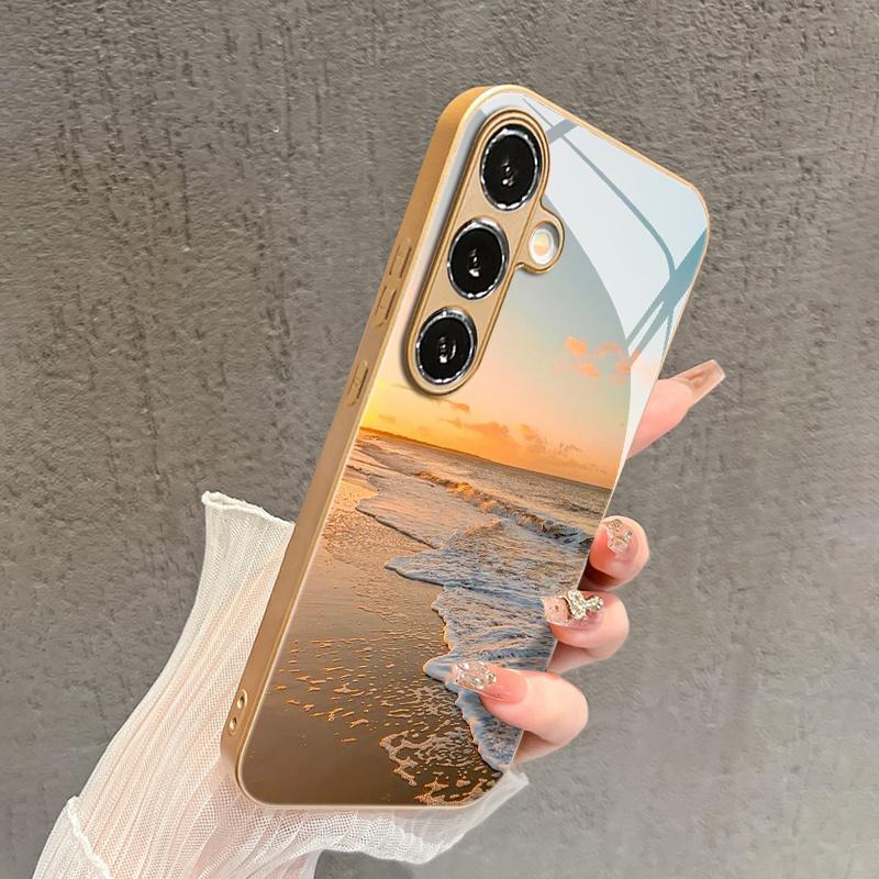 Beautiful Sunset Seaside Scenery Pattern Glass Phone Case Suitable for Samsung Galaxy S26 S25 S24 S22 S21 S20 FE/Ultra/Plus
