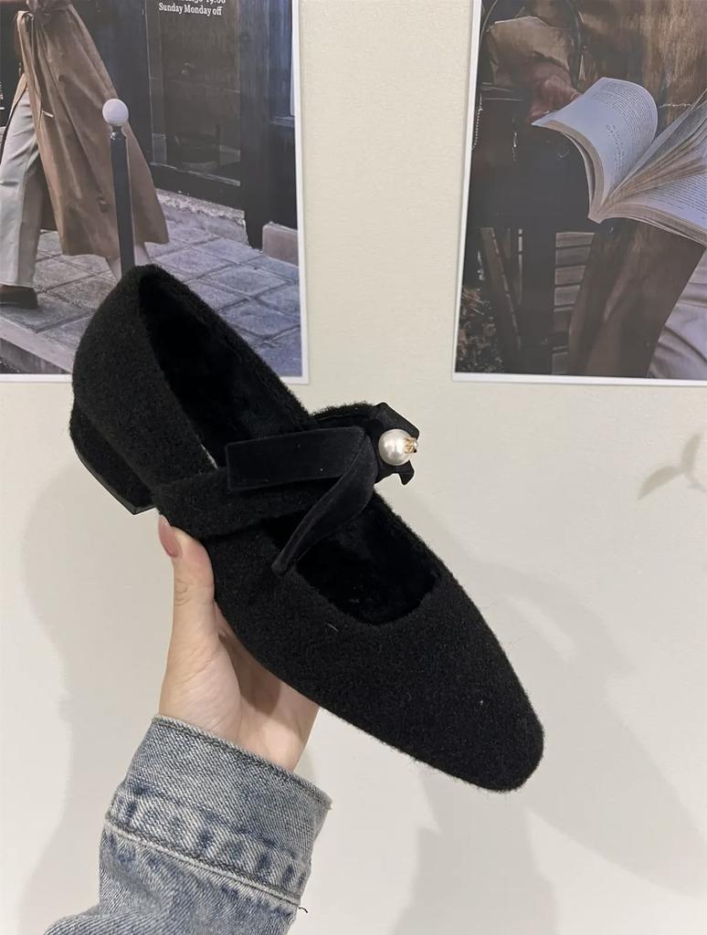 Anti-slip Single, Thick-heeled Single Shoes, Women's Fleece Shoes