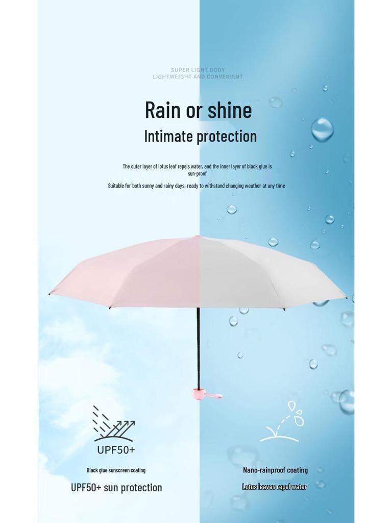 Compact Capsule Sun and Rain Umbrella: Thickened, UV-Protected, Dual-Use, Folding Black Glue Design