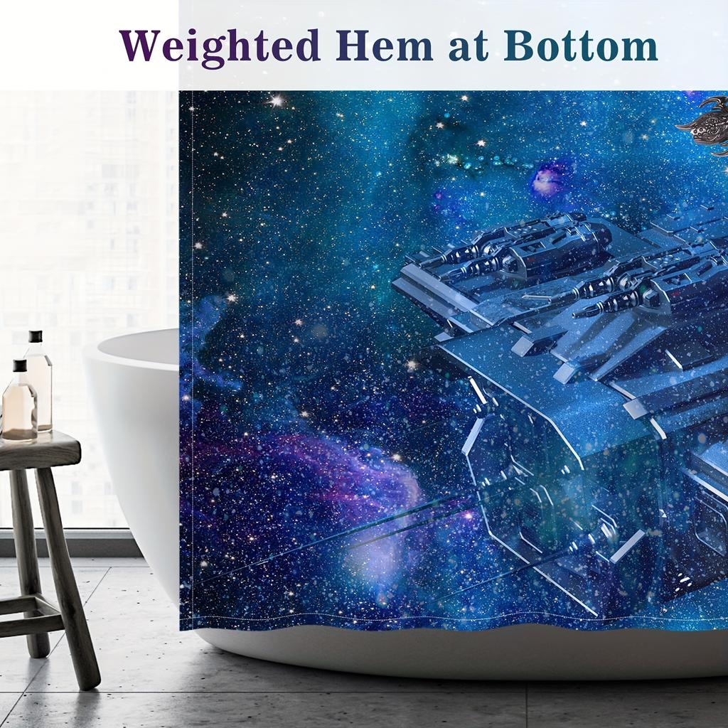 Space cats emit cool light, shower curtains decorate the bathroom, perfectly adding mysteries to the universe
