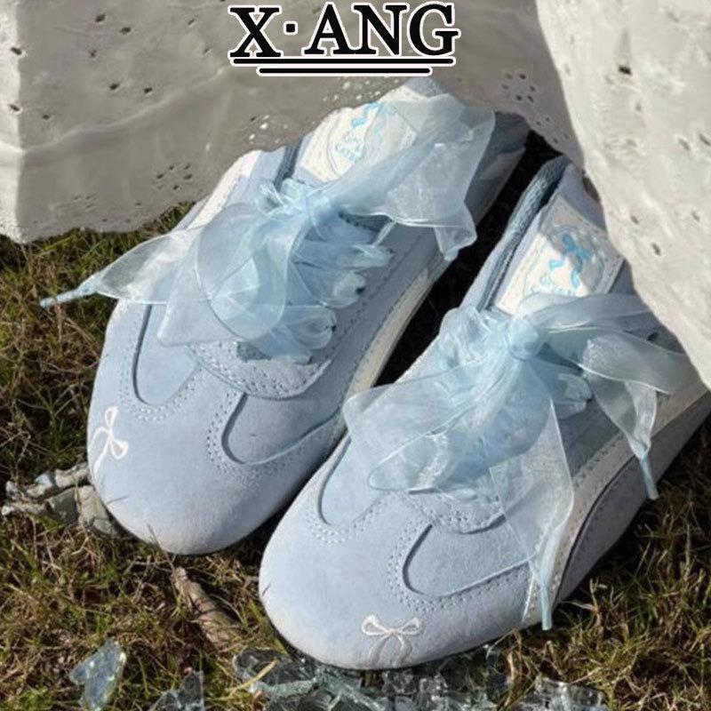 Cowhide version glacier blue thin-soled racing shoes soft-soled women's shoes summer new flat-soled white shoes