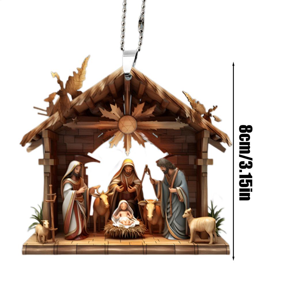 Christmas Tree 2D Acrylic Jesus Pendant Ornament Family Prayer Scene Pendant Car Hanging Decoration Party Home Decorations