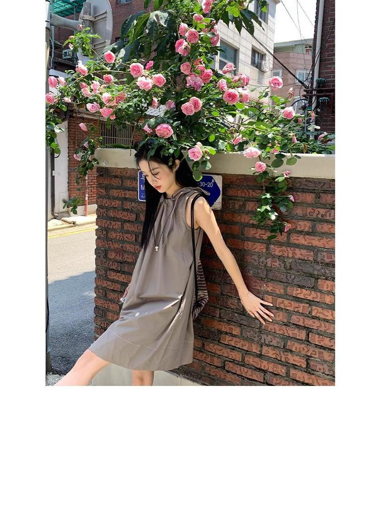Petite French Retro A-Line Sleeveless Dress for Women, Summer Korean Style, Loose Fit