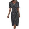 Women's Summer Casual Dress V Neck A-line Boho Ditsy Floral Sleeve Wrap Hem Dress