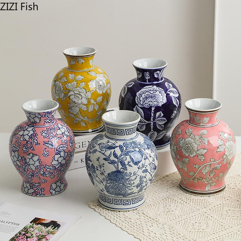 Blue and White Porcelain Vase Plant Pot Table Decoration Flowers Arrangement Multiple Styles Flower Vases Room Aesthetic Decor