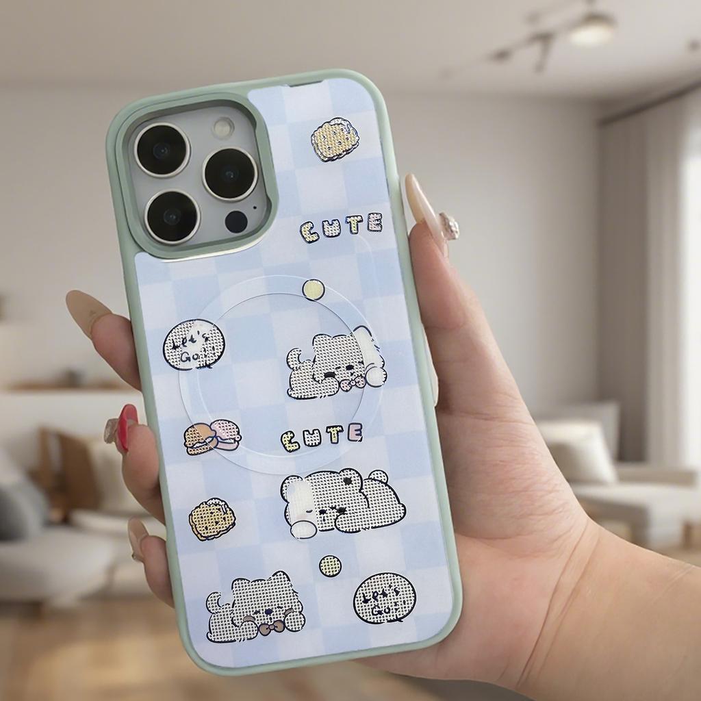 For iPhone 16 Pro Magnetic Case TPU PC Phone Cover with Detachable Cookie Bear Blue Backplate