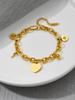 18k Gold Plated Stainless Steel Charm Bracelet Heart Pendant Link Chain Bracelet Fashion Wrist Women Jewelry