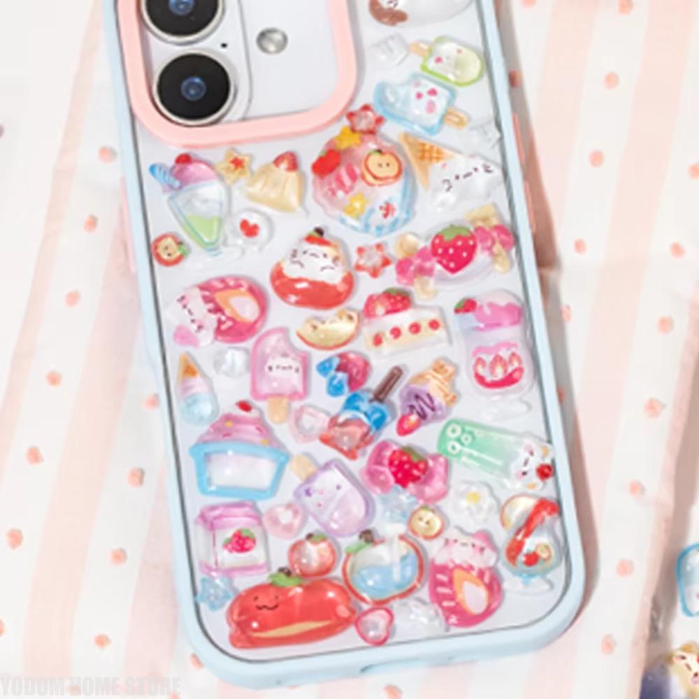 NEW Cute 3D Embossed Stickers Ice Cream Turtle Strawberry Apple Material for Phone DIY Scrapbooking Journaling Craft Supplies