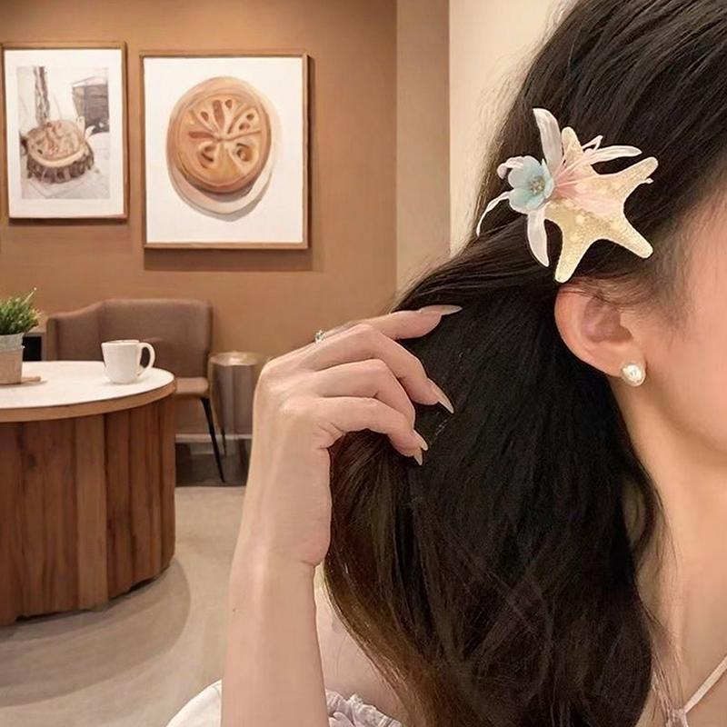 Y2K Blue Starfish Hairpin Summer Beach Vacation Hair Clip  Sweet Bangs Clip Girls Women Hair Accessories