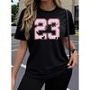 Women's Short-Sleeve T-Shirt, Pack of 1, Pink No. 23 Artistic Trendy Design with Fun Printed Pattern, Stretchy Crew Neck Top
