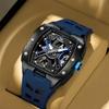 Luminous Skeleton Self Winding Mechanical Watches for Men Tonneau Shape Waterproof Sports Watch Rubber Strap