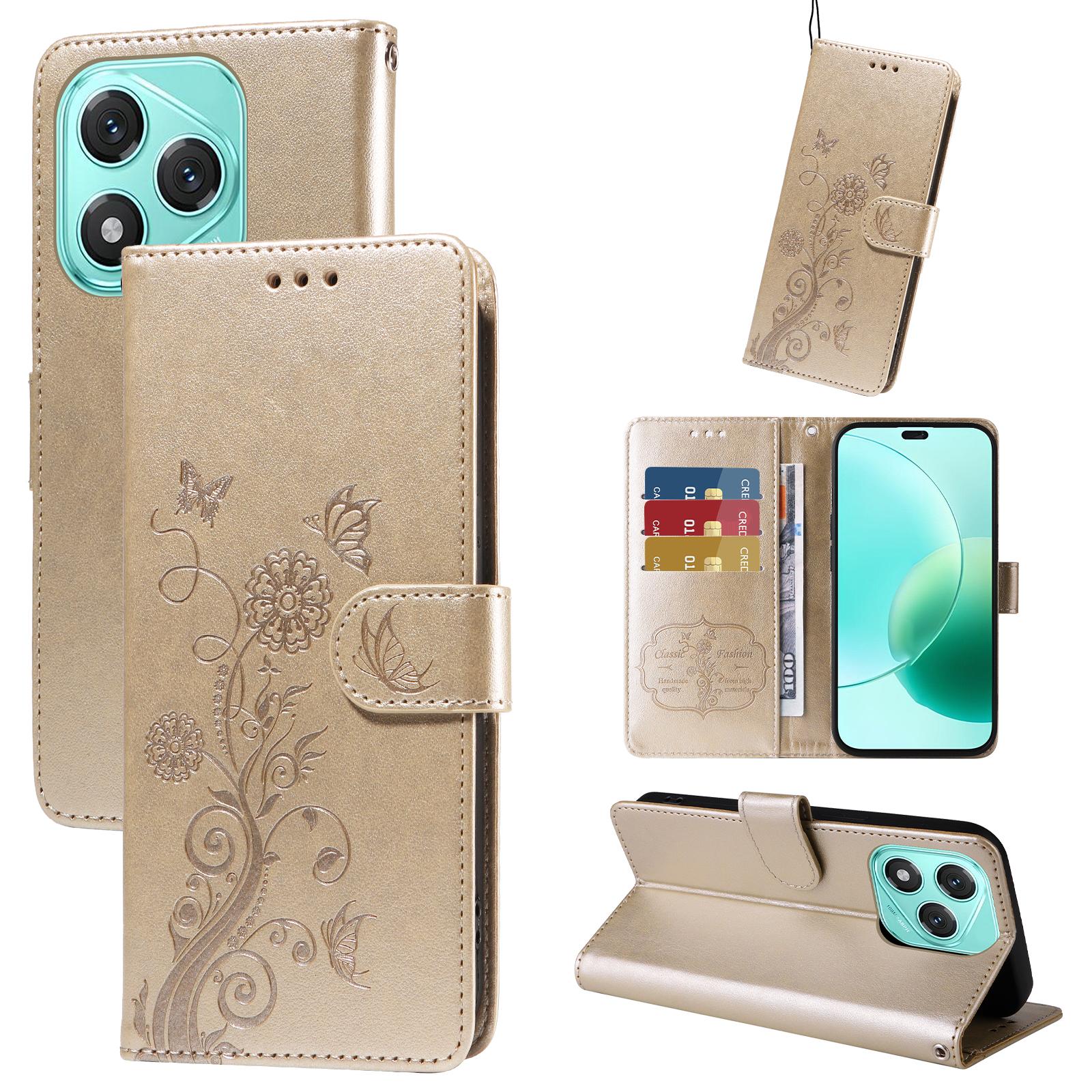 

For Honor 400 Lite Leather Case Butterfly Floral Imprint Wallet Stand Cover Blue