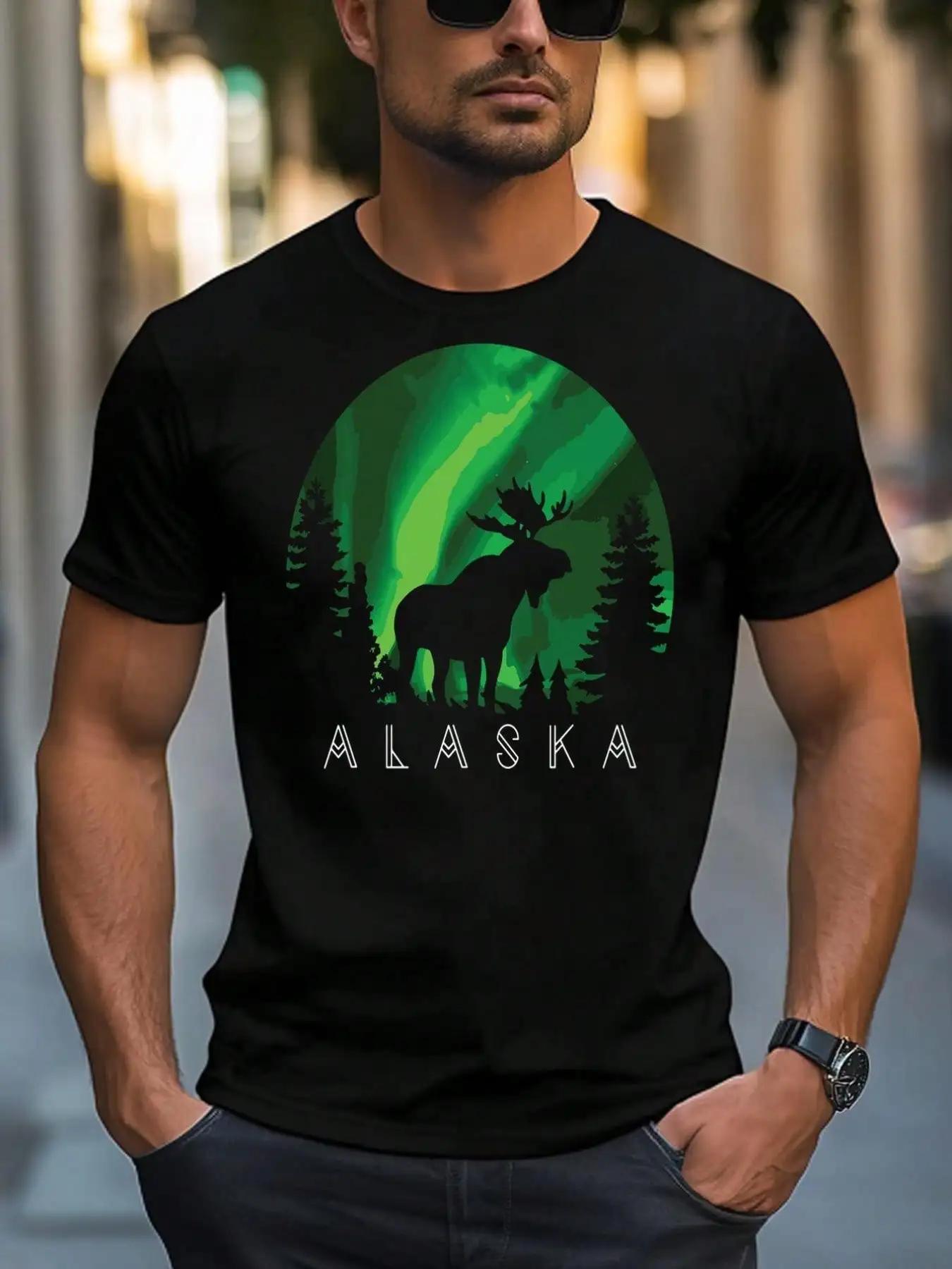 Alaska Moose Alaskan Landscape Scene T Shirt Short Sleeve Cotton T Shirt Crew Neck Soft Breathable Regular Fit S