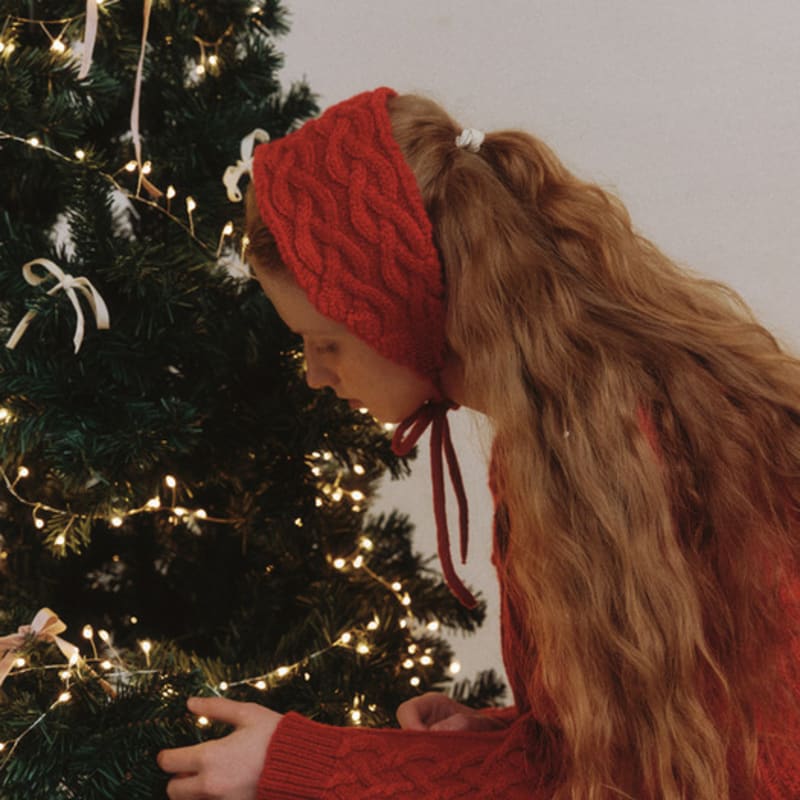 CLUNY Knitted Cable Hair Band - Red