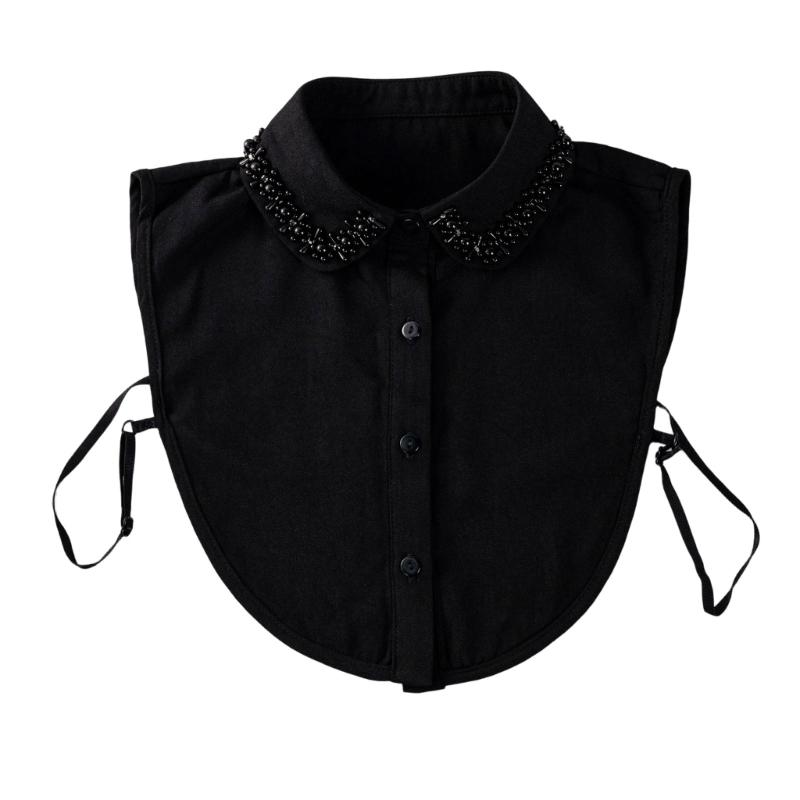 Comfortable Polyester Detachable Collar for Women Faux Pearls and Bead Removable Button Lightweight False Collar Shirt