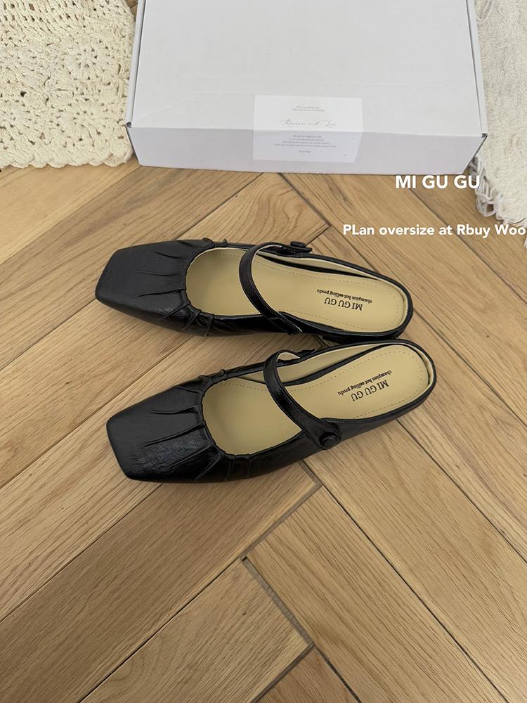 Fashion Summer Flat Sandals Woman 2025 New Square Toe Buckle Strap Breathable Satin Leisure Slingbacks Chic Mules Shoes for Ladies