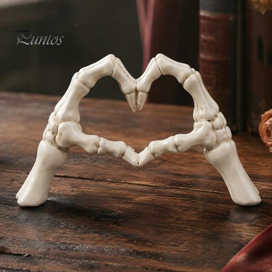 Dark Romantic Bedroom Decor Skeleton Hand Heart Gesture Resin Figurine, Halloween Figurine for Desk, Gothic Love Symbol Ornament Shelf Tabletop