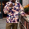 Men's Vintage Corduroy Printed Quarter-Zip Pullover with Stand Collar and Pocket, Long Sleeve Casual Top