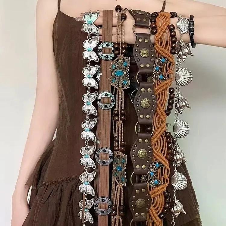 2026 Butterfly Tassel Waist Chain Y2K Trendy Bohemian Belt Summer Beach Accessories Vintage Flower Jean Skirt White Dress Belts