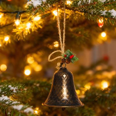 Christmas Bell Tree Hanging Decor Iron Pendant Xmas Ornament Decoration for Outdoor