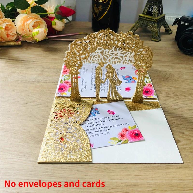 Invitații de Nuntă Pop-Up 3D Mire și Mireasă Rose Gold Carduri de Felicitări Tăiate cu Laser Plic Carduri de Invitație pentru Petrecerea de Domnișoare