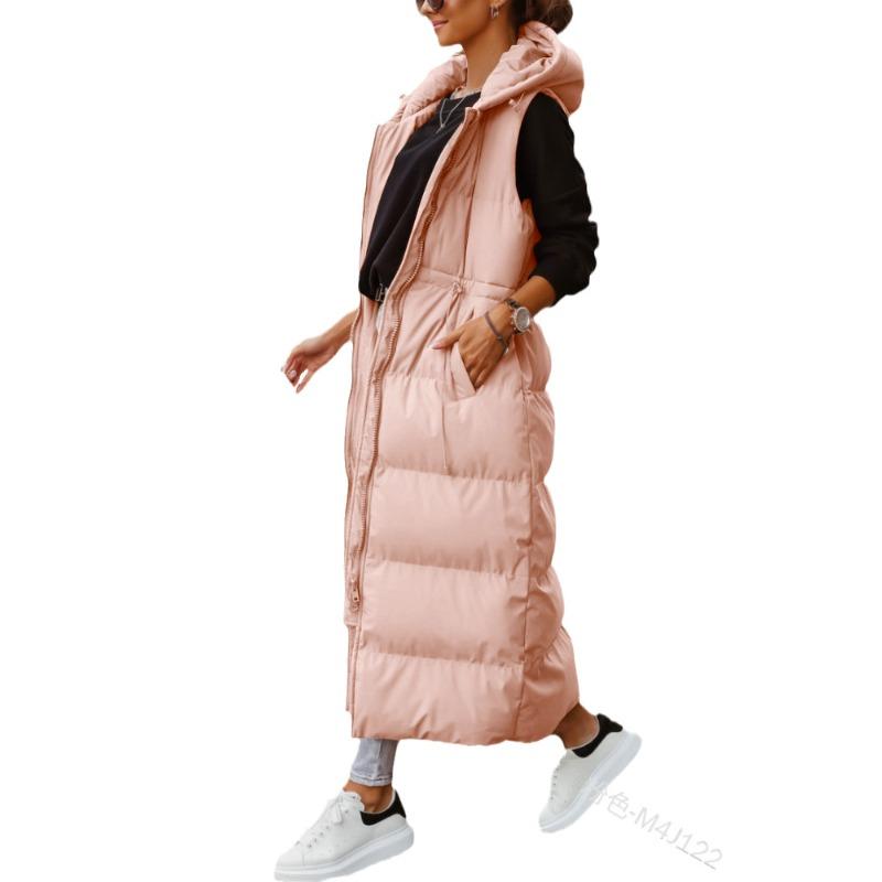 

Женский жилет однотонный с капюшоном длинный хлопковый жилет с закрытой талией повседневный модный однобортный пиджак без рукавов XXL розовый