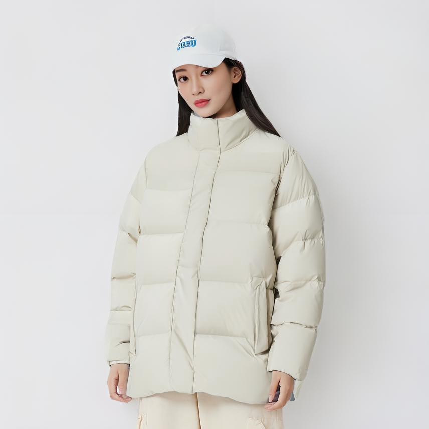 Anta Solid Color Zipper Stand Collar Comfortable Breathable Versatile Casual Down Jacket Women Outerwear White-Tea 162447915-3