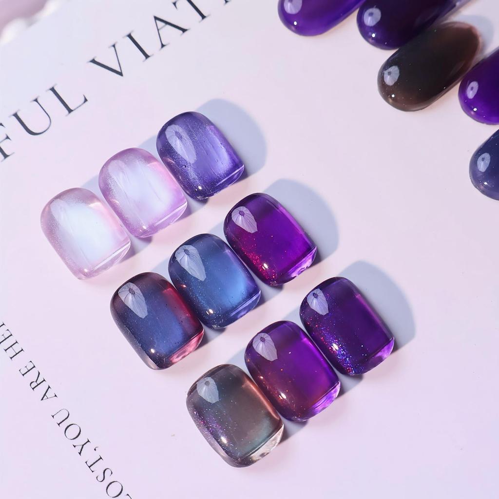 Dream Purple Series: Long-lasting No-Wash Cat Eye Gel Nail Polish - Nine-grid Solid Color.