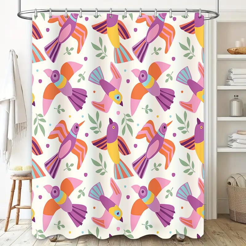 Modern Bathroom Decor: Brightly Colored Bird Print Shower Curtain For Home Decoration Purple, Pink, Orange Green