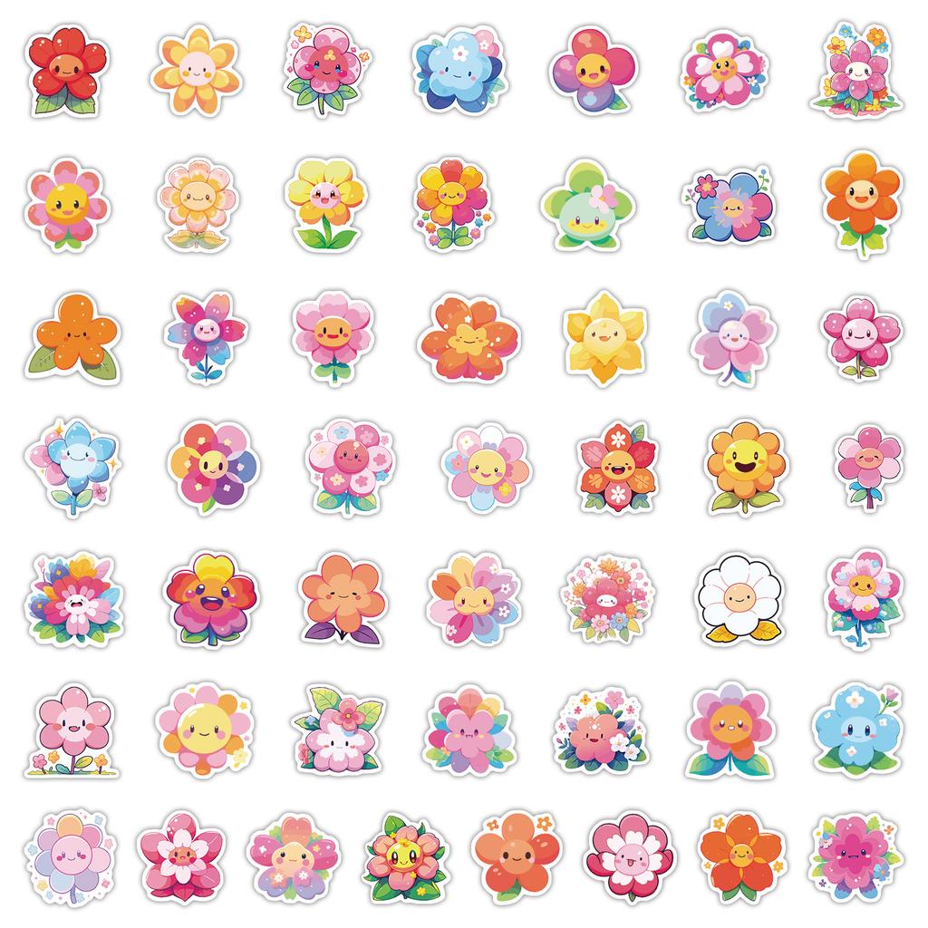 50 Cute Little Flower Doodle Stickers Skateboard Refrigerator DIY Decoration Stickers Waterproof Creative Children's Stationery Stickers