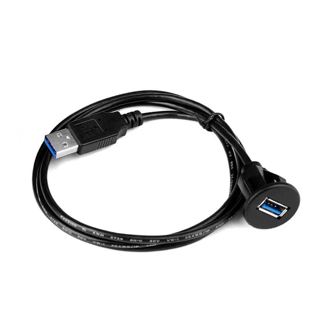 NEW USB 3.0 2.0 Port Male To Female Waterproof Flush Panel Mount Extension Cable with Buckle for Car Truck Boat Motorcycle 1M