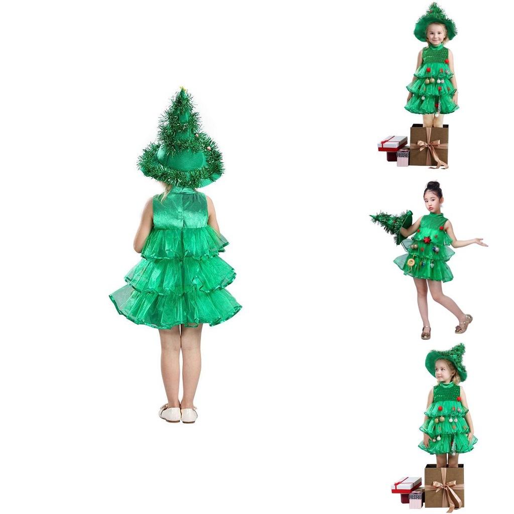 Cute Girls Christmas Tree Outfit For New Year Photos Celebrations