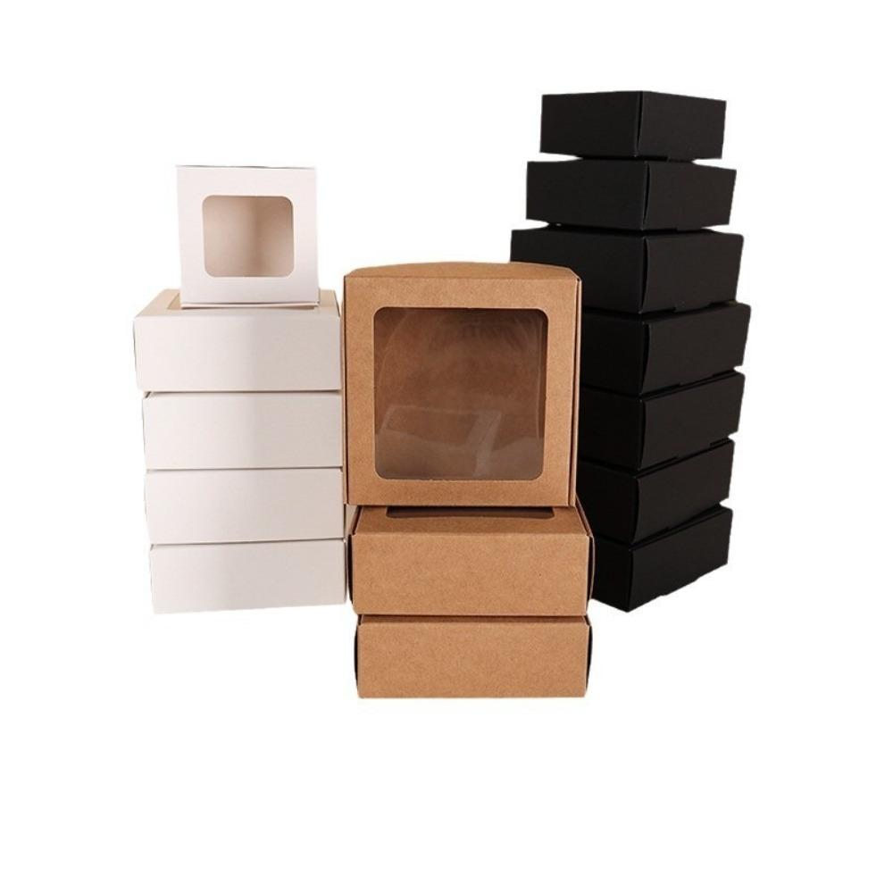 10pcs with Window Jewelry Storage Box Kraft Paper Cookies Candy Packaging Box Event Party Supplies