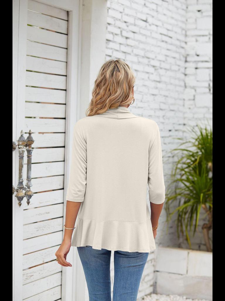 2023 Sommer Damen Einfarbige Strickjacke mit gerüschten Dreiviertelärmeln