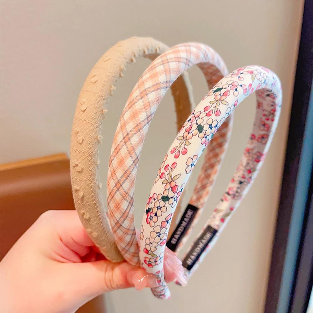 3Stk/Set Mode Damen Mädchen Karomuster Blumenfarben Breitseite Haarbänder Süße Kinder Vintage Niedlich Haarreif Kinder Haarschmuck